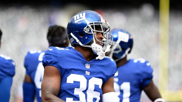 New York Giants safety Sean Chandler (36) on the field before facing the Washington Redskins in Week 8 on Sunday, Oct. 28, 2018, in East Rutherford. Giants Vs Redskins